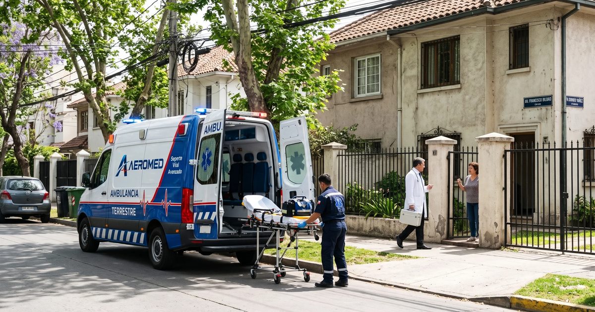Médico de AEROMED en la puerta de un domicilio con su maletín